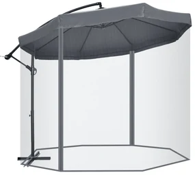 Outsunny Umbrelă de Soare cu Plasă de Țânțari, Deschidere cu Manivelă și Bază Transversală, 295x295x240 cm, Verde | Aosom Romania