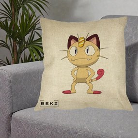 Perna Personalizata Meowth Pokemon, 40x40 cm, Crem, Husa Detasabila, Perna Inclusa, BEKZ®