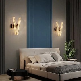 Aplică LED Auriu cu Cristale – 2 Surse, 10W, 3 Tipuri de Lumină, 35×20×12 cm