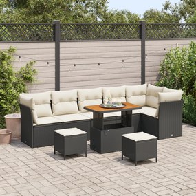 vidaXL Set de canapea de grădină , 9 piese, cu perne, negru, din ratan poly și acacia.
