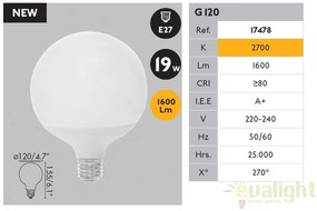 Bec LED E27 G120 19W LED 2700K 17478