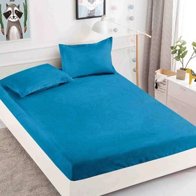 Husa de pat cu elastic si 2 fete de perna, tesatura tip finet, pat 2 persoane, bleumarin, HBF-135