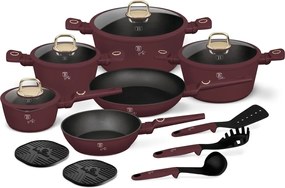 Set de oale si tigai cu capace, 15 piese Leonardo Collection Berlinger Haus BH 8051NN, antiaderente, strat titan, visiniu mat, inductie, design