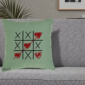 Cadou Romantic - Perna Personalizata Love Joc X si Inima cu Castigator Iubire, 40x40 cm, Verde, Husa Detasabila, Perna Inclusa, BEKZ®
