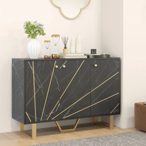 HOMCOM Bufet de depozitare pentru salon cu 2 dulapuri 3 uși și raft reglabil, picioare din metal, aspect marmură neagră | Aosom Romania