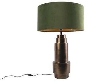 Lampă de masă Art Deco bronz cu abajur din catifea verde cu auriu 50 cm - Bruut