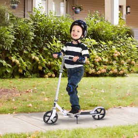 HOMCOM Trotinetă Pliabilă, Ghidon Reglabil pe 4 Nivele, Sistem de Frânare în Spate pentru Copii și Adolescenți, Greutate Max. 100 kg, Dim. 88L x 37l x 75-100H cm, Alb | Aosom Romania