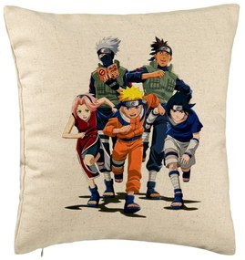 Perna Decorativa cu Naruto team, 40x40 cm, Bej, Husa Detasabila, Burduf
