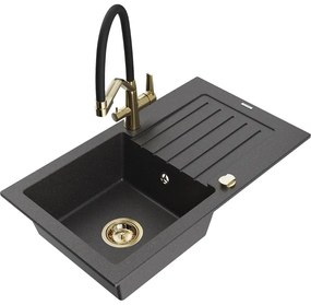 Mexen Pablo chiuvetă de granit cu 1 compartiment cu scurgător și baterie de bucătărie Duo, negru cu pete - 6510-76-671701-57-G