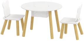 AIYAPLAY Set 1 masă rotundă, 2 scaune pentru copii, 3 piese, spătar în formă de urs, activități, activități creative, mese, 3-6 ani | Aosom Romania