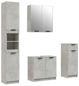 3115887 vidaXL Set dulapuri de baie, 4 piese, gri beton, lemn prelucrat