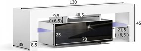 Mazzoni Masă RTV MILANO 130 + LED albă, cu sertar cireș