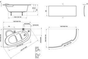 Ravak C491000000 - Cadă de colț ASYMMETRIC 170x110 cm acrilic/alb