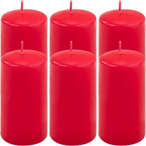 Set de lumânări pilon, 11,5 cm, Ø 6 cm, roșu, 6 buc.