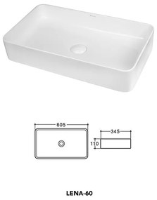 Lavoar pe blat, Fluminia, Lena 60, dreptunghiular, 60.5 x 34.5 cm, alb