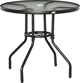 Outsunny Masă de Grădină Rotundă 80 cm cu Orificiu pentru Umbrelă, Masă de Cafea pentru Exterior cu Blat din Sticlă Temperată, Cadru Metalic, pentru Terasă, Balcon, Negru | Aosom Romania