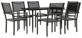 3200721 vidaXL Set mobilier de grădină, 7 piese, negru, oțel și textilenă