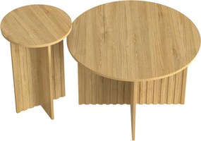 Set modern de 2 măsuțe tip cuib, cu blaturi rotunde și structură verticală pe lateral, 76x76x50 cm/40x40x56,5 cm, Culoare naturală