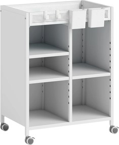 HOMCOM Raft pe roți, 4 niveluri, polițe reglabile &amp; coșuri suspendabile pentru birou de acasă și living, Alb | Aosom Romania