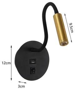 Lampă LED flexibilă de perete cu port USB Brilagi MAYA LED/3W/230V negru/auriu
