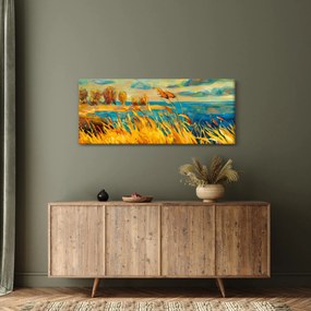 Tablou - Apus de soare peste lac, pictură acrilică (120x50 cm)