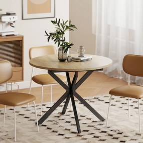 HOMCOM Extendable Dining Table for 4-6, 100-135 cm Industrial Kitchen Table with Butterfly Leaf and X-Shape Base, Round to Oval for Dining Room, Living Room, Natural Wood Finish | Aosom Romania