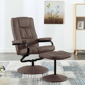 249298 vidaXL Fotoliu TV cu taburet, maro, piele ecologică