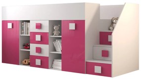 Pat multifuncțional 90 cm Toreno 3 (Alb + alb lucios + roz lucios) (D). 1083324