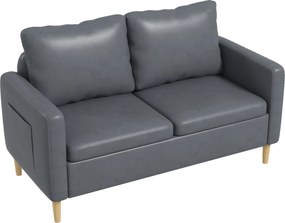HOMCOM Canapea 2 locuri Tapițată în Poliester cu 2 Buzunare Laterale, Brațere și Picioare din Lemn 143x76x83 cm Gri | Aosom Romania