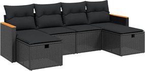vidaXL Set mobilier de grădină cu perne, 6 piese, negru, poliratan