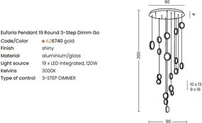 Lustra LED suspendata design decorativ EUFORIA 19 aurie 3-STEP DIMM