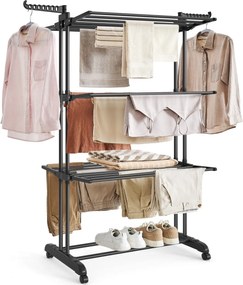 Uscator vertical de rufe pe 4 nivele, Paco, Negru, 125.5x64x169.5cm