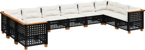 vidaXL Set canapele de grădină cu perne, 10 piese, negru, poliratan