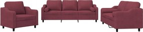 vidaXL Set canapea cu perne, 3 piese, roșu vin, material textil