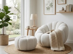 Fotoliu design rotativ BLOOM cu taburet, alba
