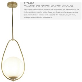 Lustra / Pendul design modern Avalon auriu / opal 9171-1GO SRT