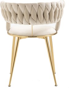 Set de 2 scaune de dining din catifea moale, stil modern cu spătar împletit și brațe, Alb