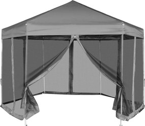 vidaXL Marchiză hexagonală pliabilă, 6 pereți laterali, gri, 3,6x3,1 m