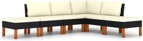 vidaXL Set mobilier de grădină cu perne, 6 piese, negru, poliratan
