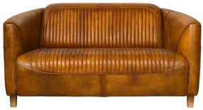 Canapea 2 locuri din piele naturală, cognac, aspect vintage, Pilot, 125 x 86 x 68 cm
