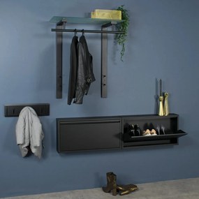 Cuier de perete negru cu raft din metal 80 cm Dutch – Spinder Design