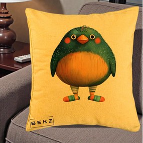 Perna Decorativa Pasare Teal cu Sosete Dunghi, 40x40 cm, Galben, Husa Detasabila, Perna Inclusa, BEKZ®