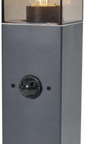 Lampă de exterior gri închis cu sticlă fumurie 80cm IP44 cu priză și senzor de mișcare - Malios