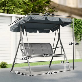 Outsunny Leagăn de grădină 3 locuri cu acoperiș parasolar reglabil și detașabil, șezut respirabil din poliester, capacitate 240 kg, 171x108x154 cm, gri închis | Aosom Romania