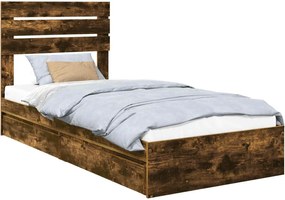 vidaXL Pat cu storage Stejar fumuriu 90 x 200 cm Lemn compozit