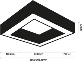 Plafonieră LED/130W/230V 3000/4000/6500K 100x100 cm neagră