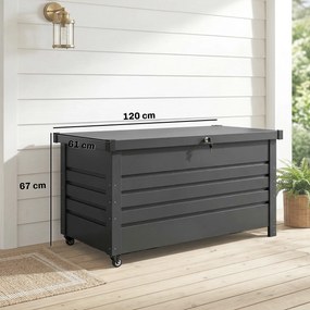 Outsunny Ladă 430L, Recipient Metalic cu Capac Blocabil, Roți, Mânere Laterale, Gri | Aosom Romania