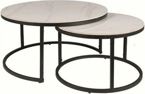 Set 2 masute cafea FERRANTE C, alb/negru, ceramica/metal