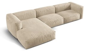 Colțar modular bej cu tapițerie din catifea (cu colț pe partea stângă/cu șezlong) Martina – Micadoni