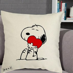 Perna Personalizata Snoopy cu Inima, 40x40 cm, Ecru, Husa Detasabila, Perna Inclusa, BEKZ®